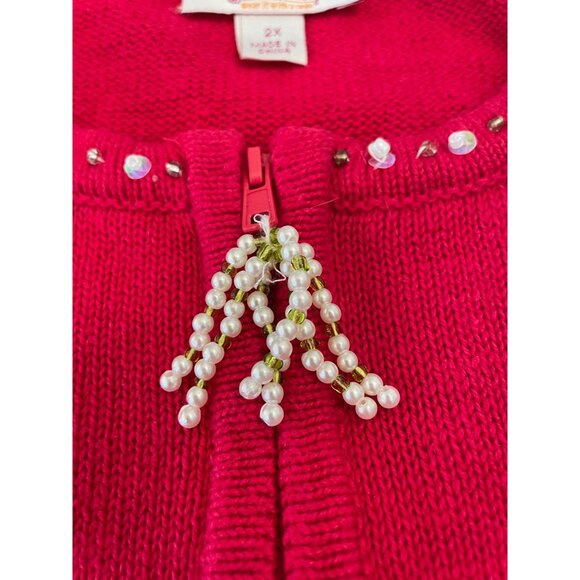 Quacker Factory Women's Christmas Sweater Vest 2X Red Beaded Sequin Trees - Picture 4 of 7